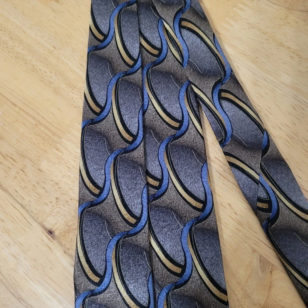 FERUCCI Mens‎ Silk Tie Blue Gray Gold Abstract Pattern